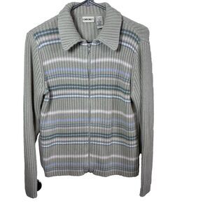 Vintage Cherokee Ribbed Zip Up Sweater Striped Y2K Collared Cardigan Size M
